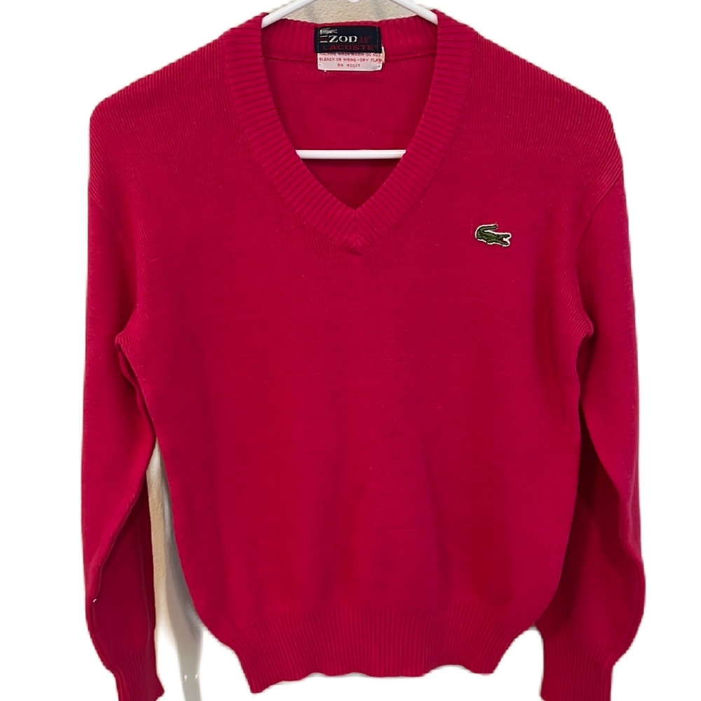 ZOD Lacoste Pink Magenta V Neck Cable Sweater Youth Size 16